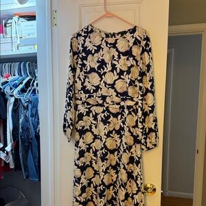 Ann Taylor Factory Black and Cream Floral Long Sleeve Dress